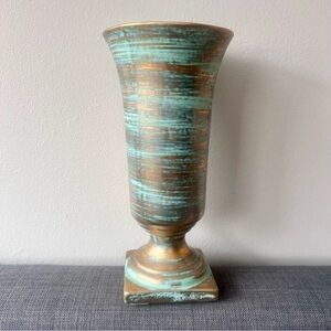 Elegant Stangl Aqua green and Gold/Bronze Vase 11” tall hard to find style